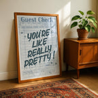 Retro Blue Guest Check Really Pretty Quote - Rolled Poster Wall Art Print | House Prints