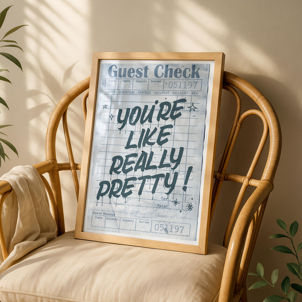 Retro Blue Guest Check Really Pretty Quote - Rolled Poster Wall Art Print | House Prints