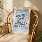 Retro Blue Guest Check Really Pretty Quote - Rolled Poster Wall Art Print | House Prints