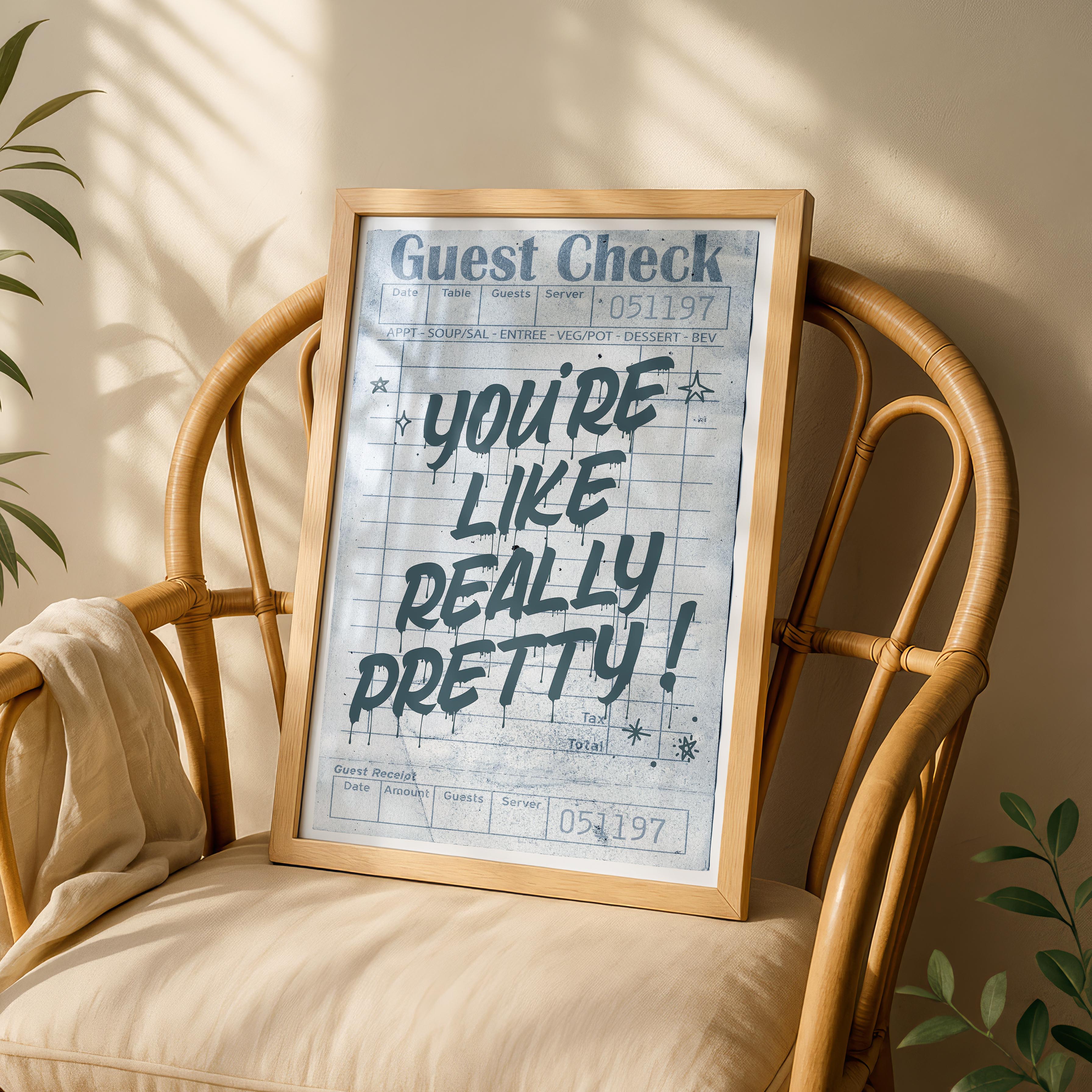 Retro Blue Guest Check Really Pretty Quote - Rolled Poster Wall Art Print | House Prints