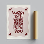 Retro Lucky You Queen Of Hearts Playing Card - Rolled Poster Wall Art Print