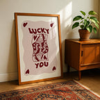 Retro Lucky You Queen Of Hearts Playing Card - Rolled Poster Wall Art Print