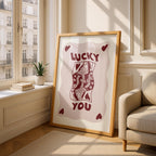 Retro Lucky You Queen Of Hearts Playing Card - Rolled Poster Wall Art Print