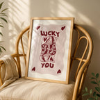 Retro Lucky You Queen Of Hearts Playing Card - Rolled Poster Wall Art Print