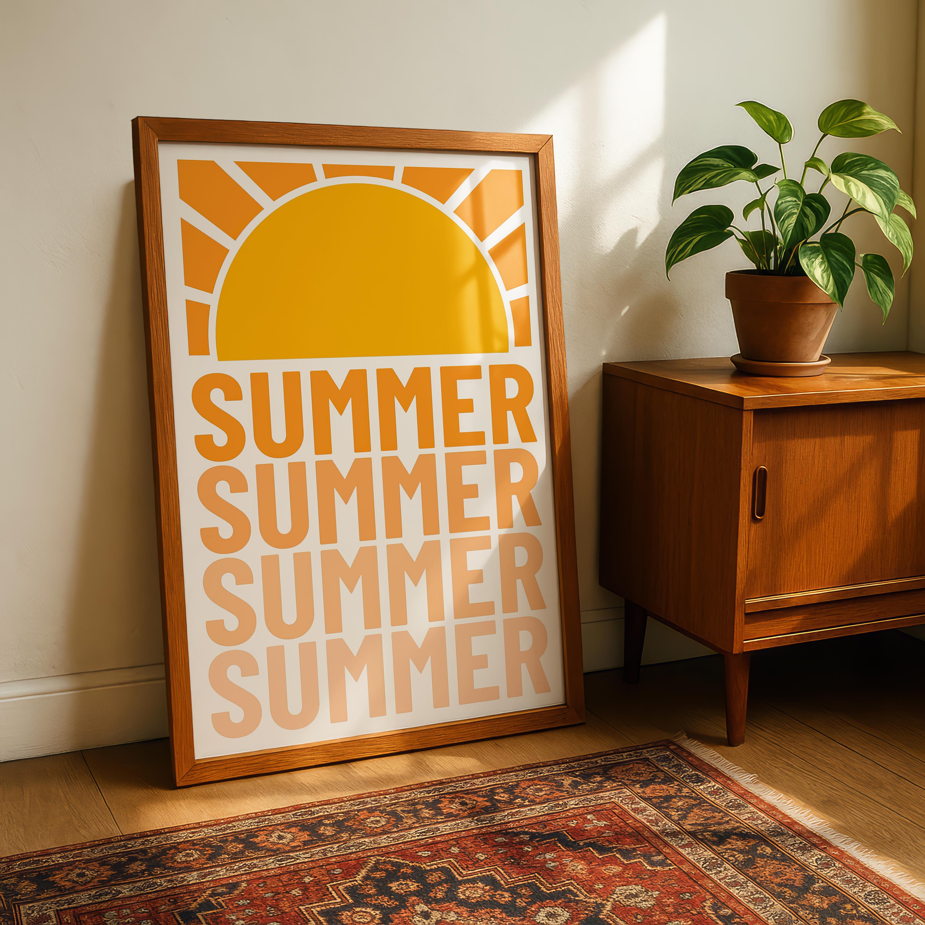 Retro Orange Summer Sun Typography - Rolled Poster Wall Art Print | House Prints