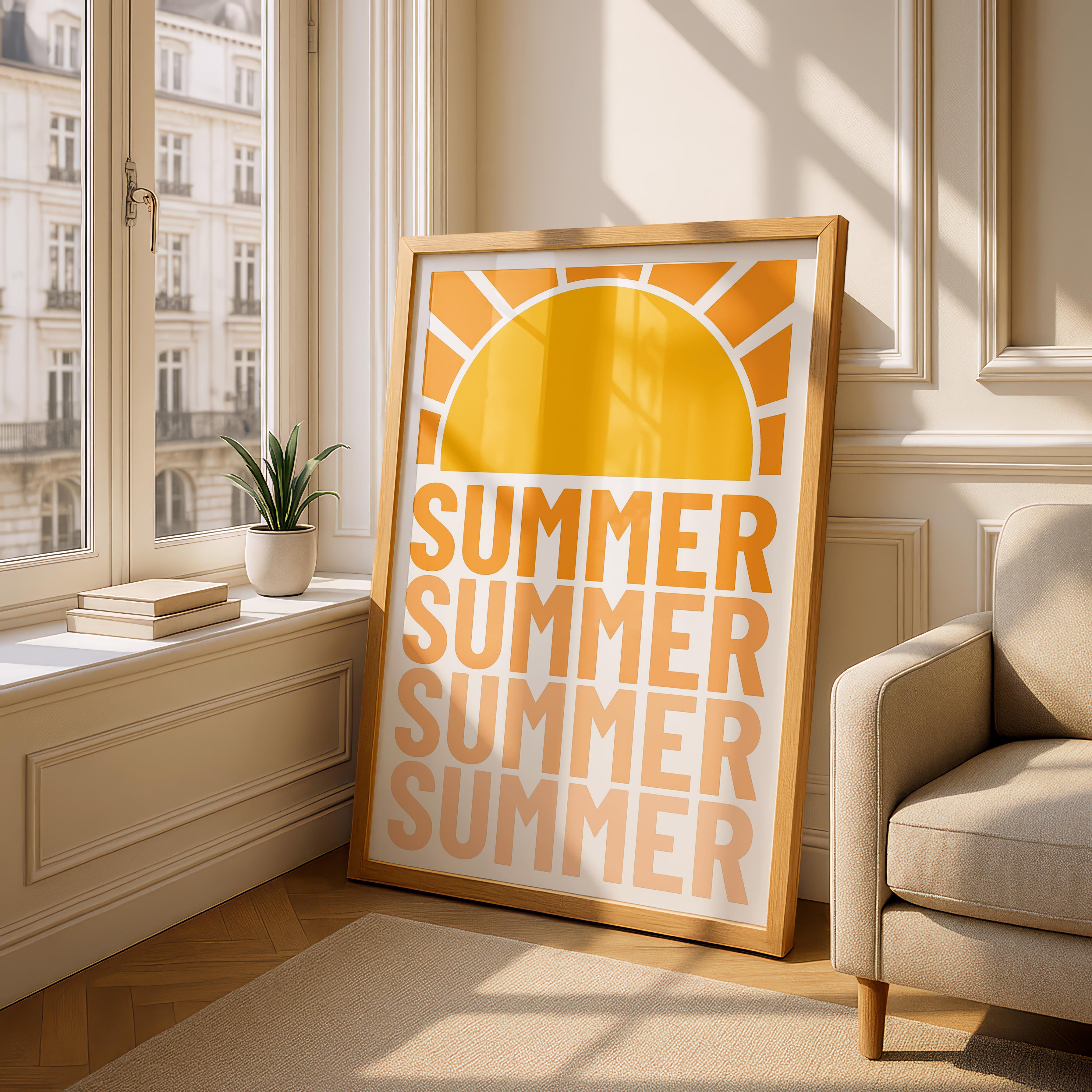 Retro Orange Summer Sun Typography - Rolled Poster Wall Art Print | House Prints