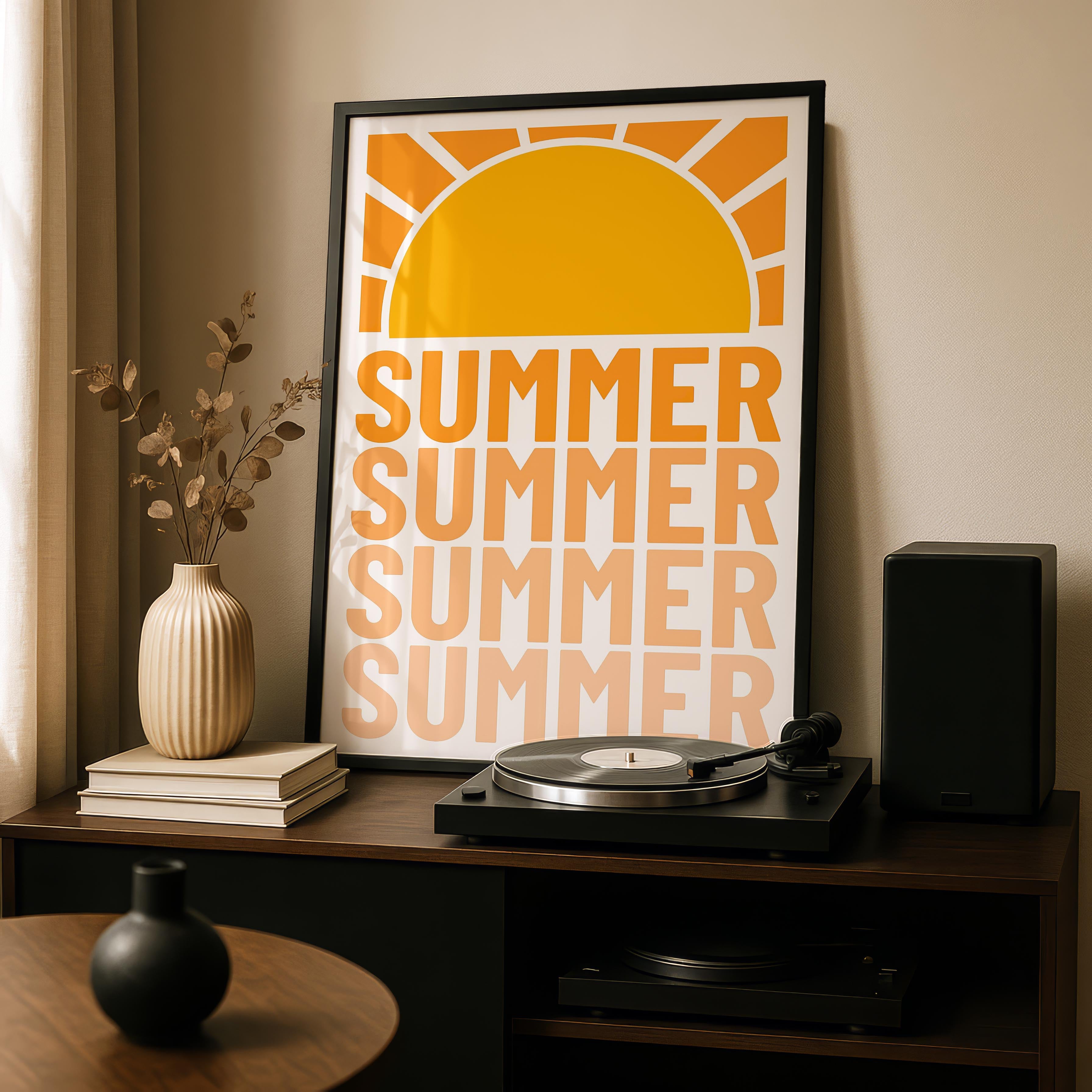 Retro Orange Summer Sun Typography - Rolled Poster Wall Art Print | House Prints