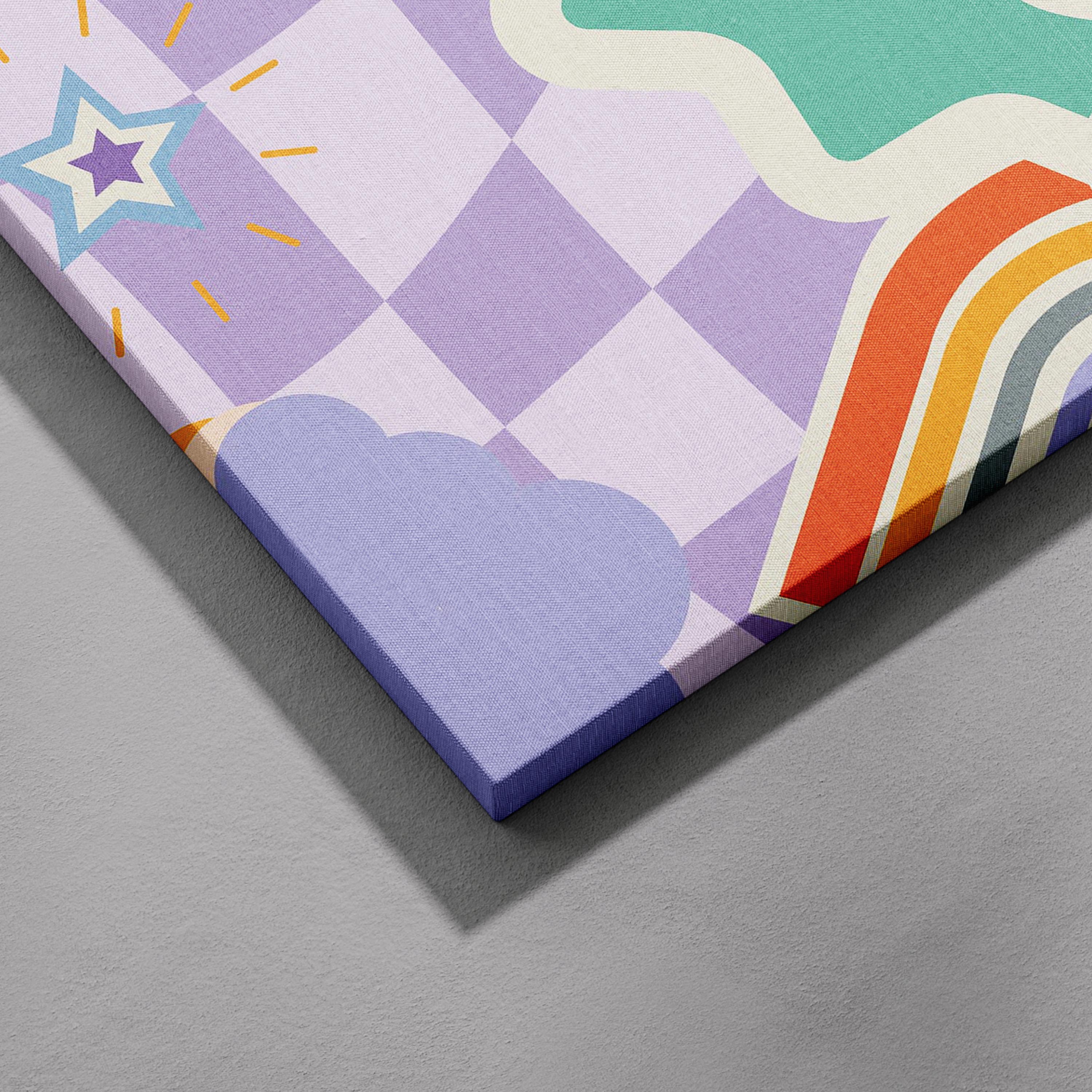 Retro Trendy Pink Groovy Pastel Rainbow - Framed Canvas Wall Art Print