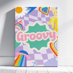 Retro Trendy Pink Groovy Pastel Rainbow - Framed Canvas Wall Art Print