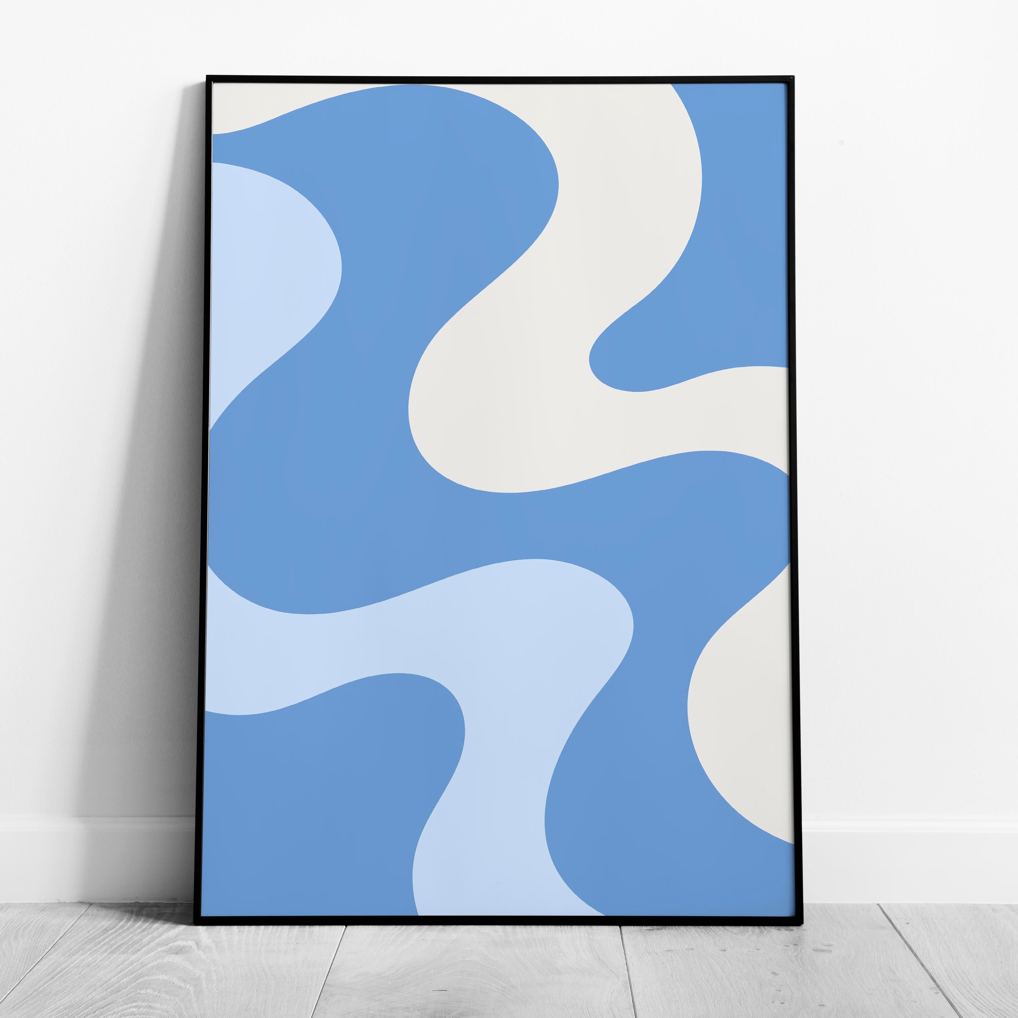 Retro Wavy Blue Pastel Abstract Swirls - Rolled Poster Wall Art Print