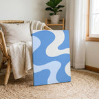 Retro Wavy Blue Pastel Abstract Swirls - Framed Canvas Wall Art Print
