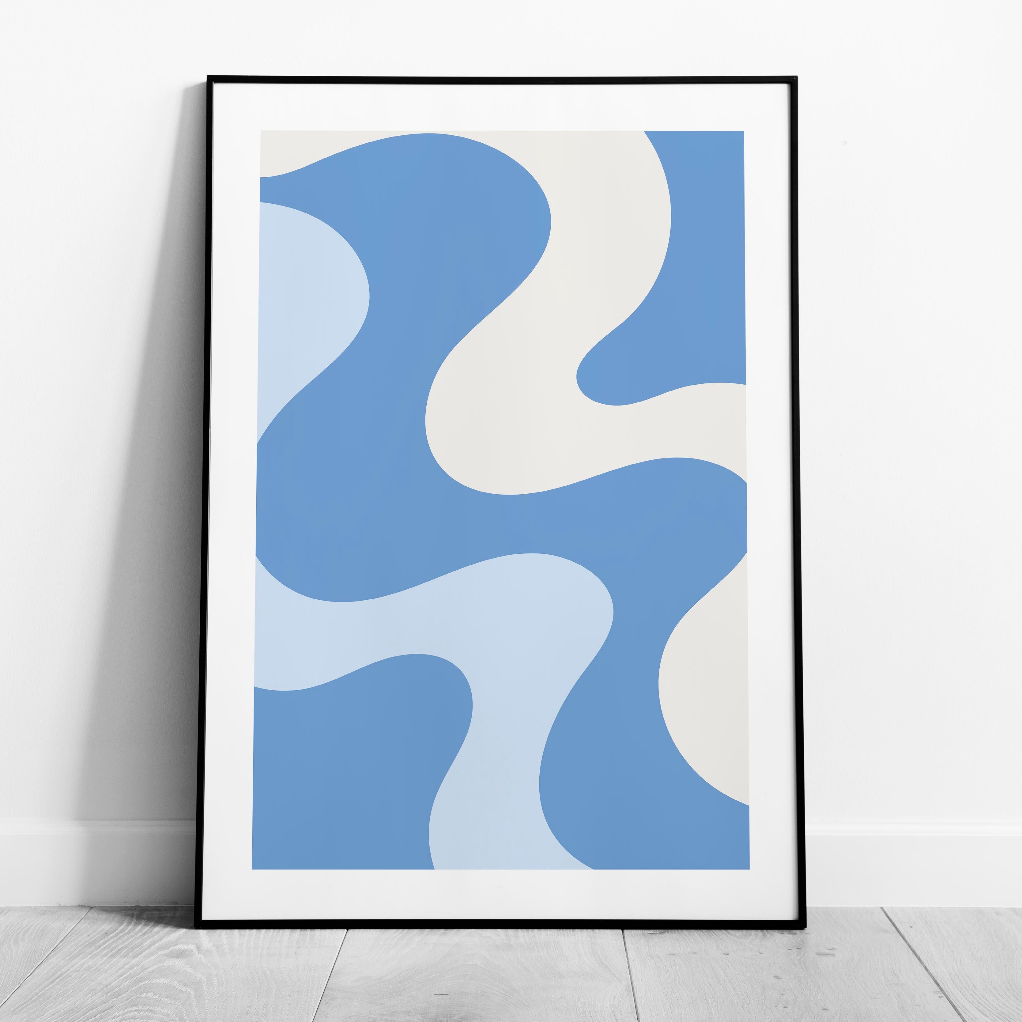 Retro Wavy Blue Pastel Abstract Swirls - Rolled Poster Wall Art Print