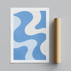 Retro Wavy Blue Pastel Abstract Swirls - Rolled Poster Wall Art Print
