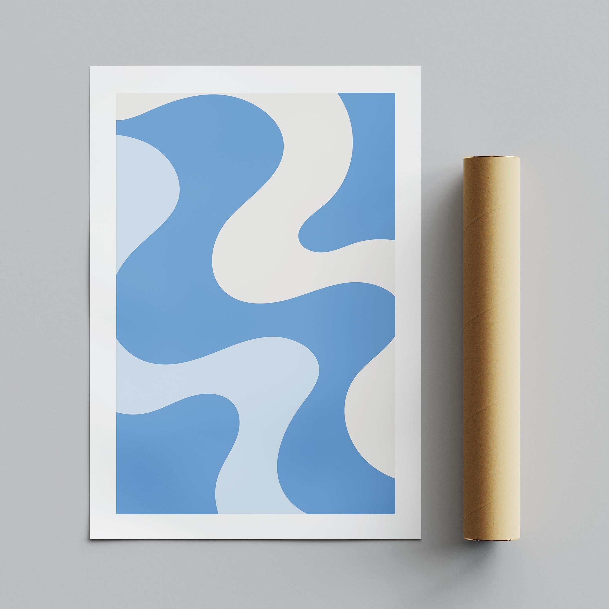 Retro Wavy Blue Pastel Abstract Swirls - Rolled Poster Wall Art Print