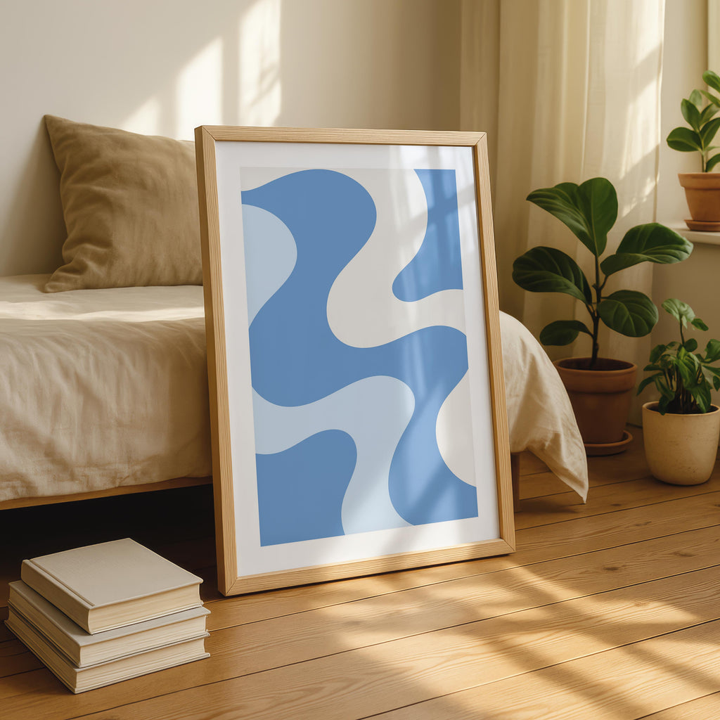 Retro Wavy Blue Pastel Abstract Swirls - Rolled Poster Wall Art Print