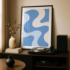Retro Wavy Blue Pastel Abstract Swirls - Rolled Poster Wall Art Print