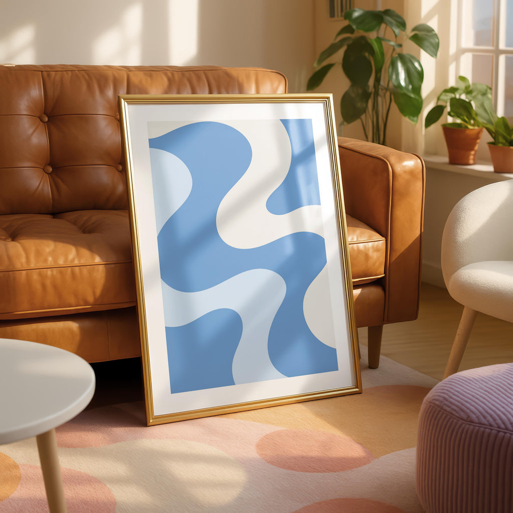 Retro Wavy Blue Pastel Abstract Swirls - Rolled Poster Wall Art Print