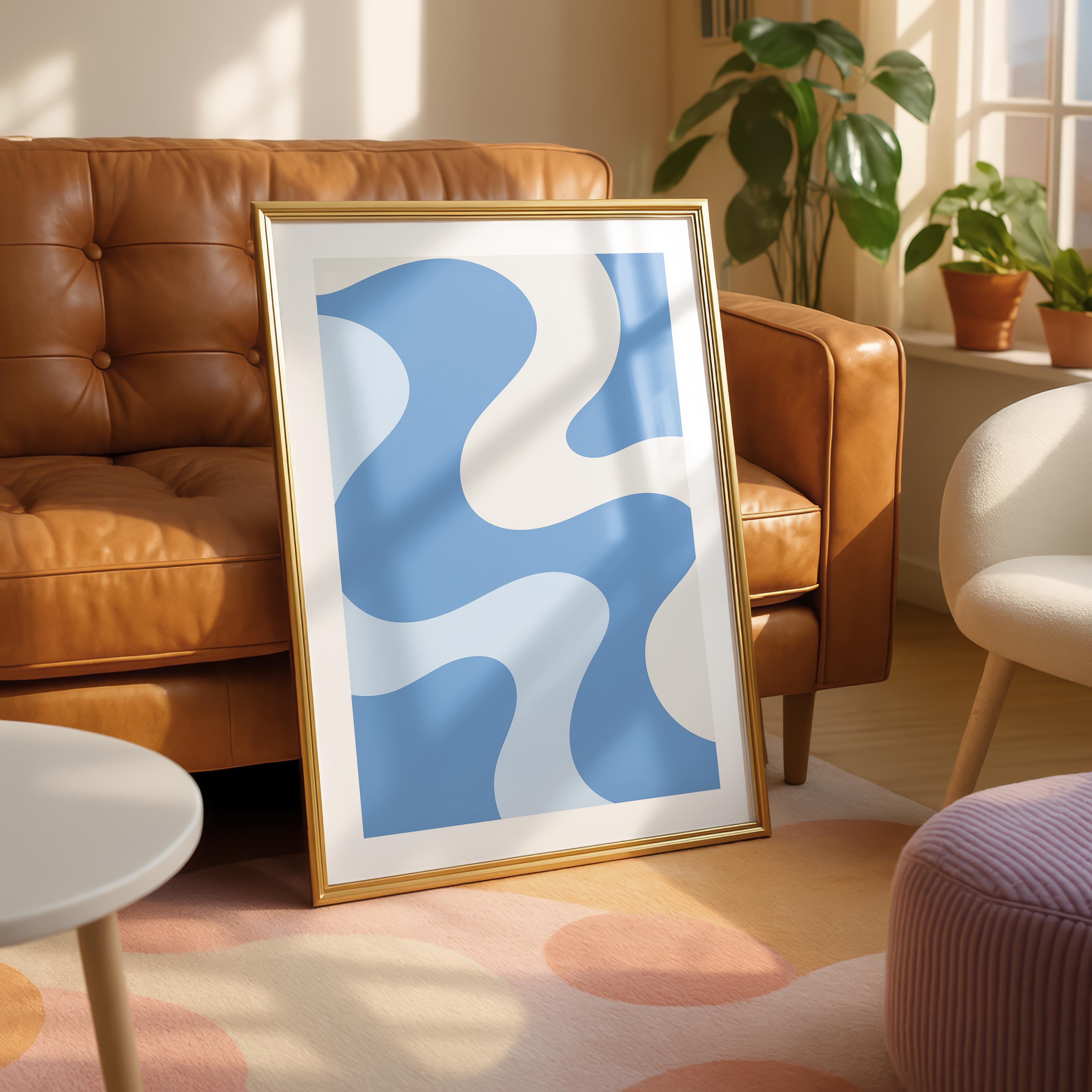 Retro Wavy Blue Pastel Abstract Swirls - Rolled Poster Wall Art Print