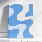 Retro Wavy Blue Pastel Abstract Swirls - Framed Canvas Wall Art Print