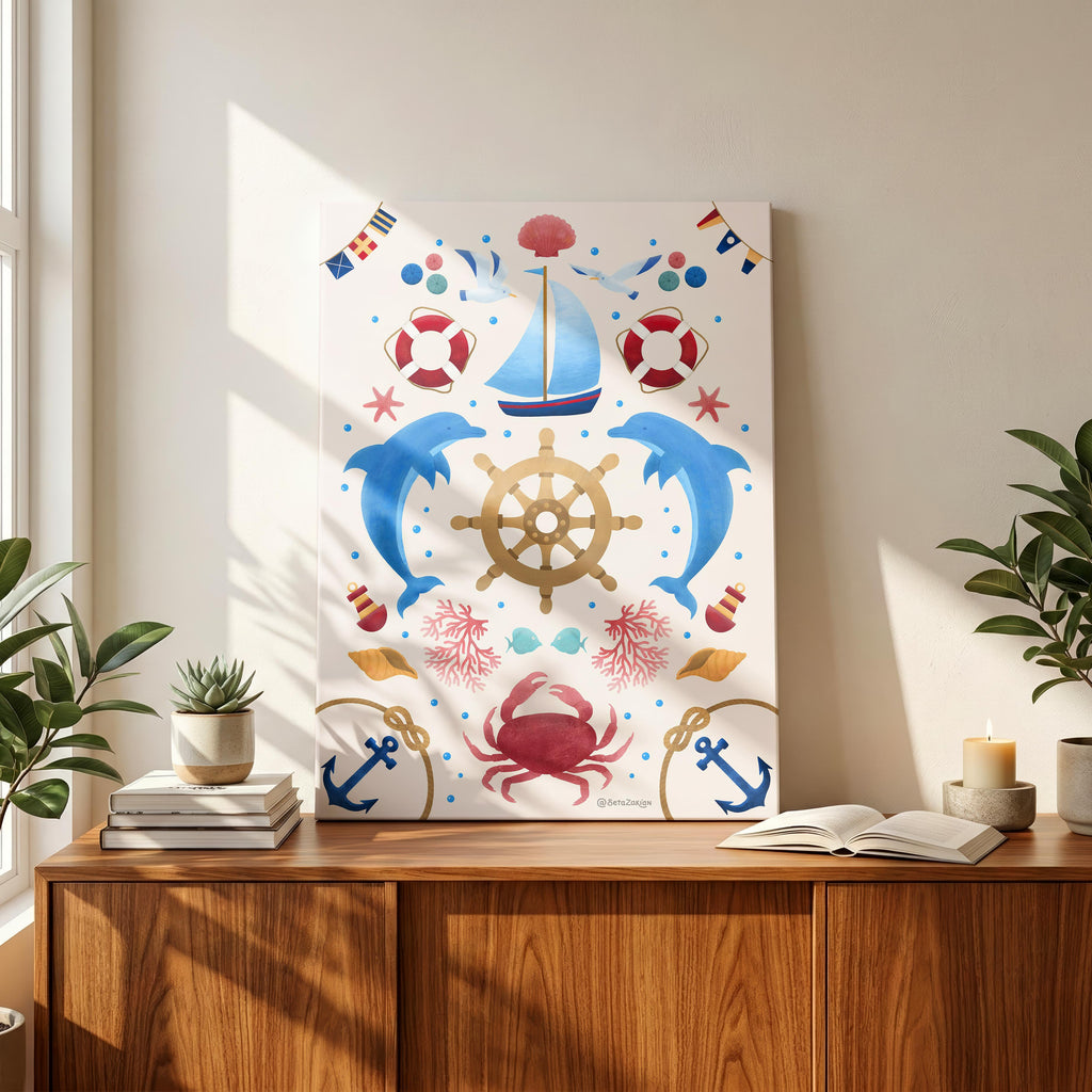 Sail Away (Cream) - Seta Zakian - Framed Canvas Wall Art Print