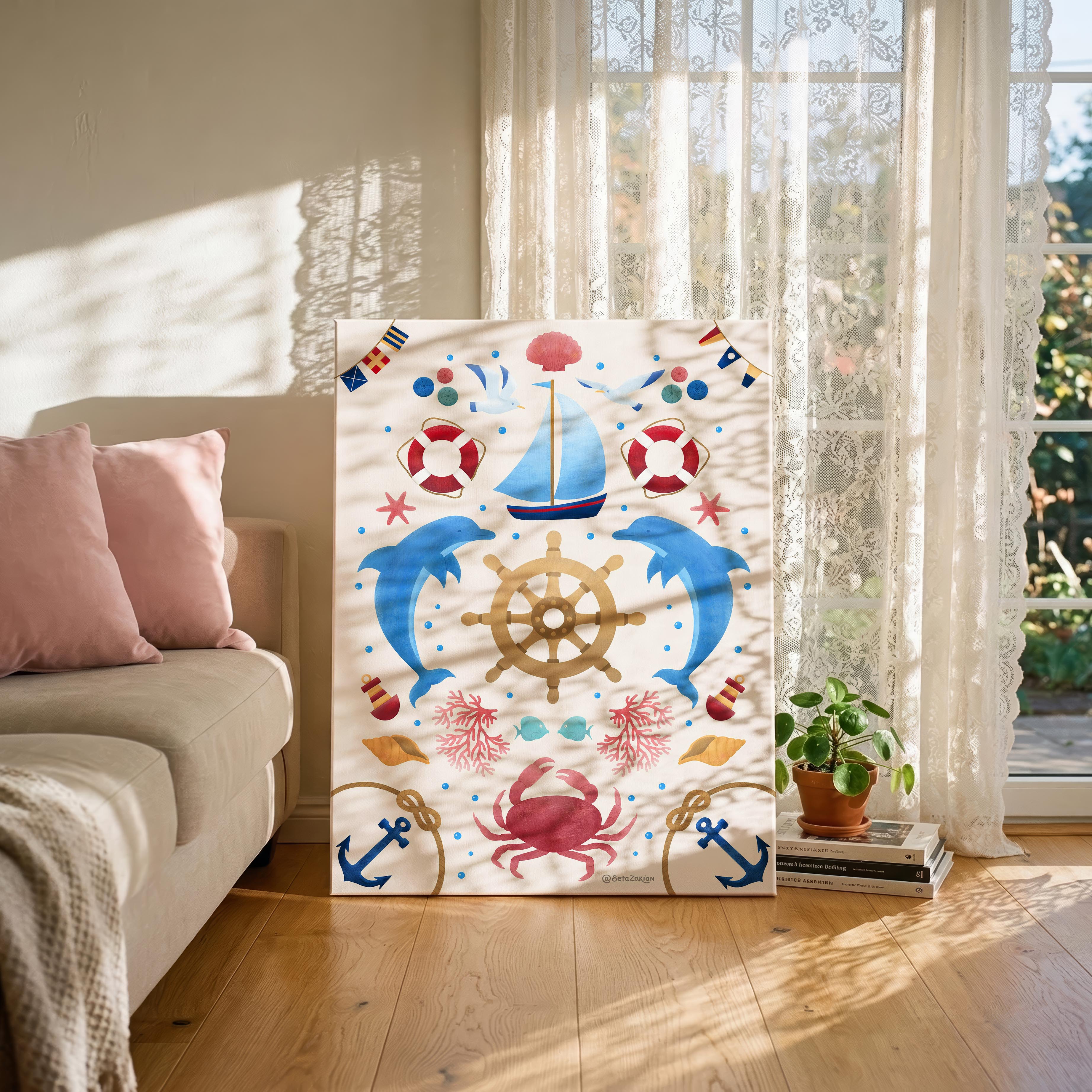 Sail Away (Cream) - Seta Zakian - Framed Canvas Wall Art Print