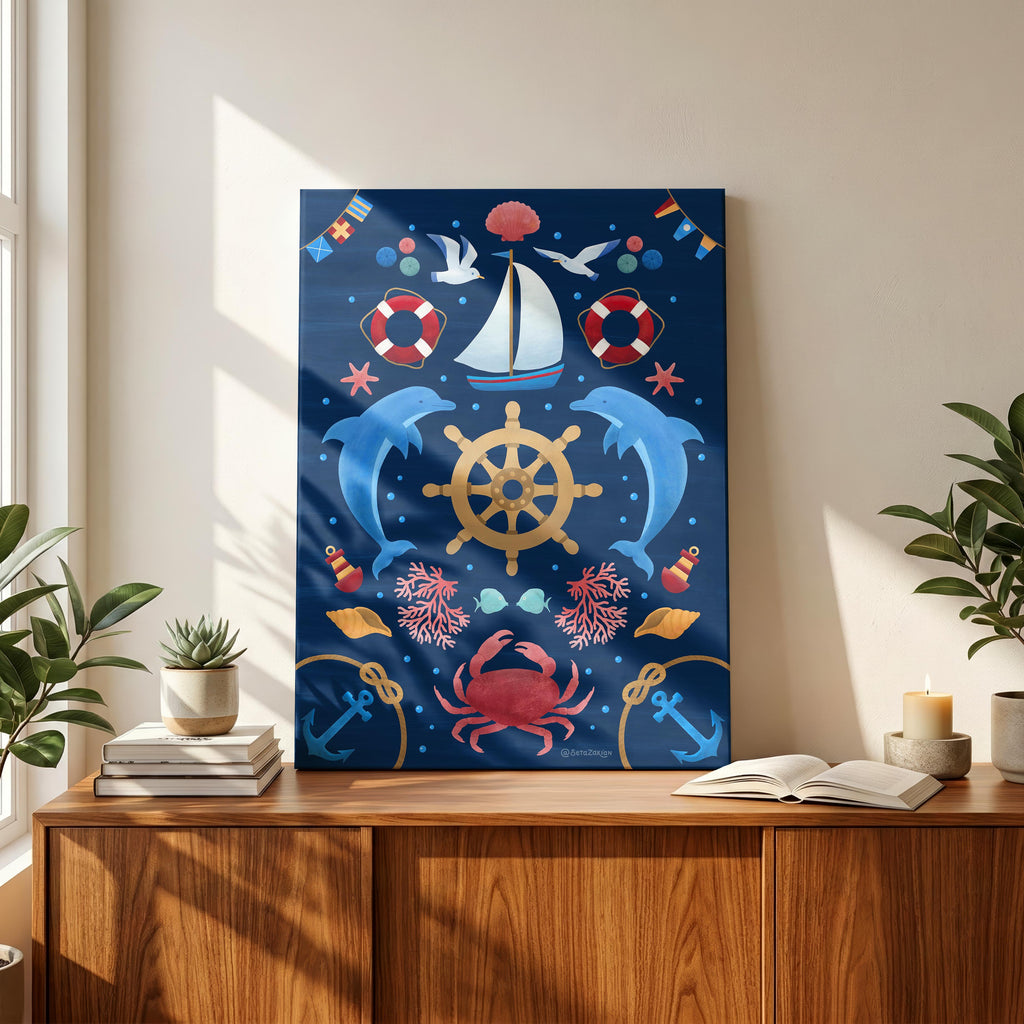 Sail Away (Navy) - Seta Zakian - Framed Canvas Wall Art Print