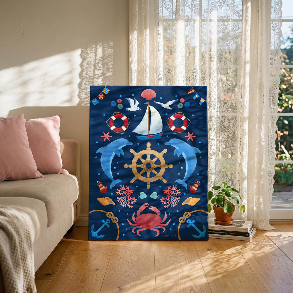 Sail Away (Navy) - Seta Zakian - Framed Canvas Wall Art Print