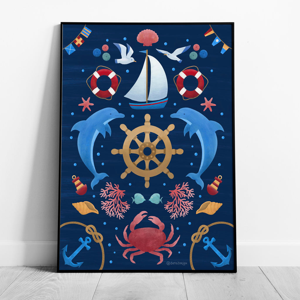 Sail Away (Navy) - Seta Zakian - Rolled Poster Wall Art Print