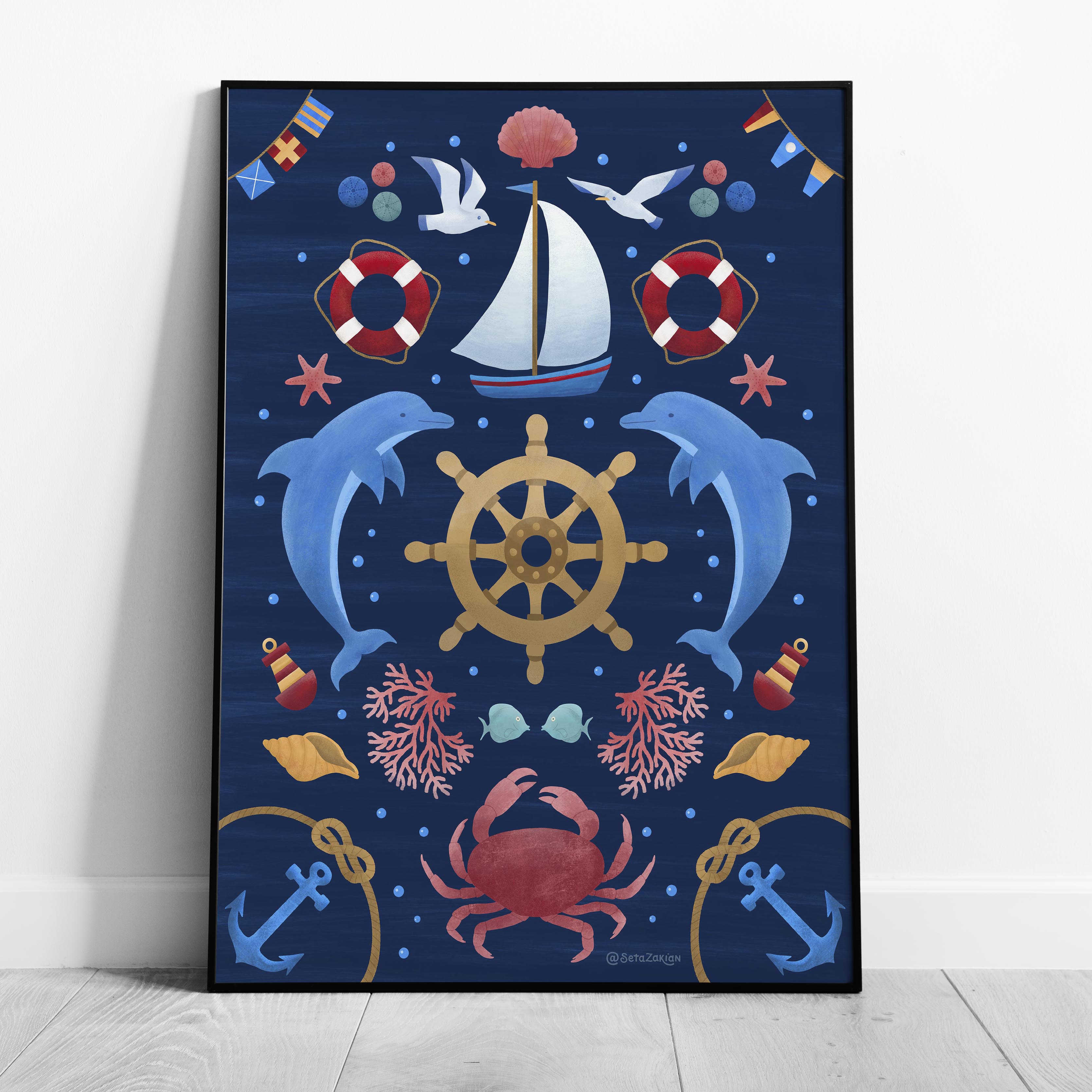 Sail Away (Navy) - Seta Zakian - Rolled Poster Wall Art Print