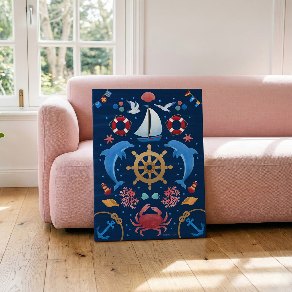 Sail Away (Navy) - Seta Zakian - Framed Canvas Wall Art Print