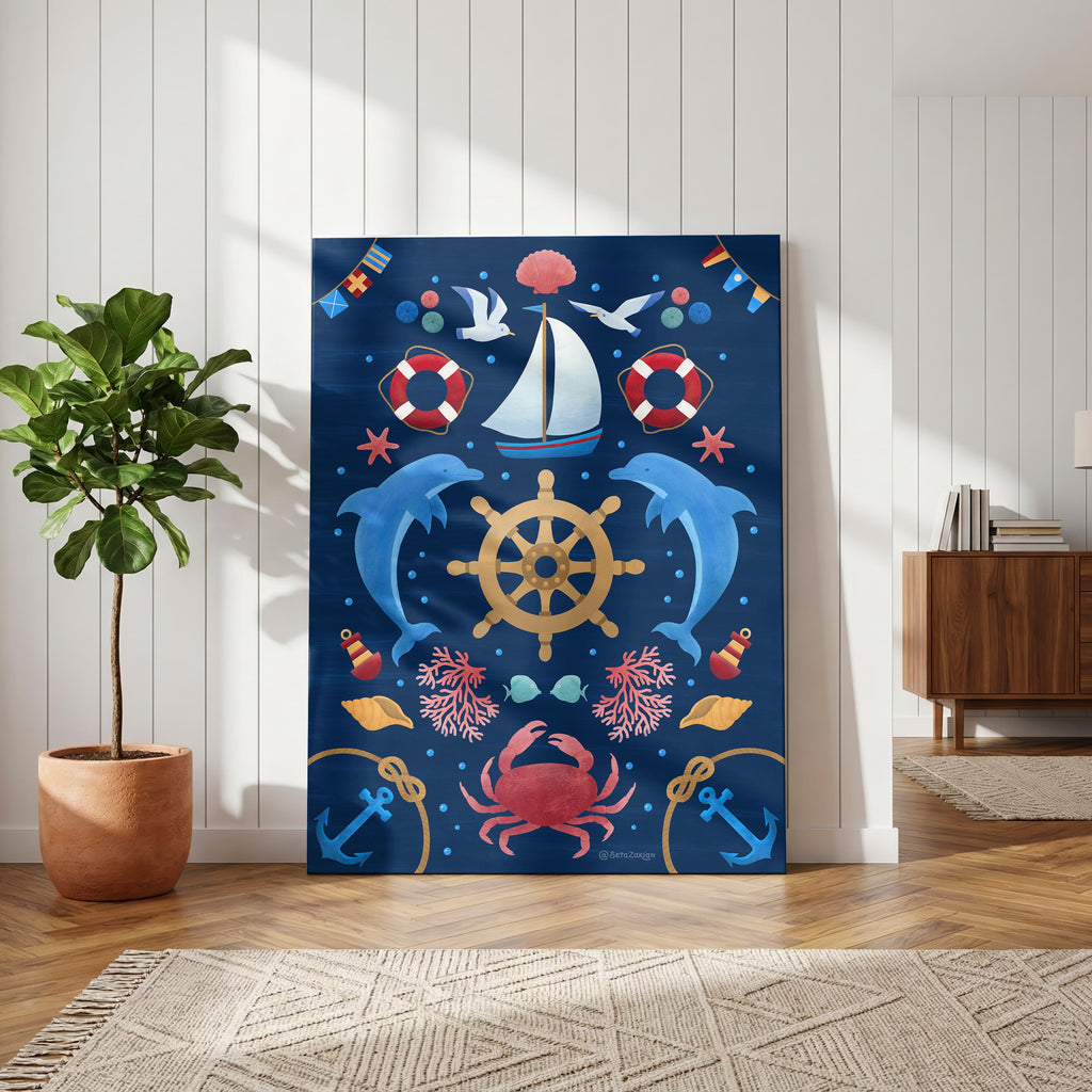 Sail Away (Navy) - Seta Zakian - Framed Canvas Wall Art Print
