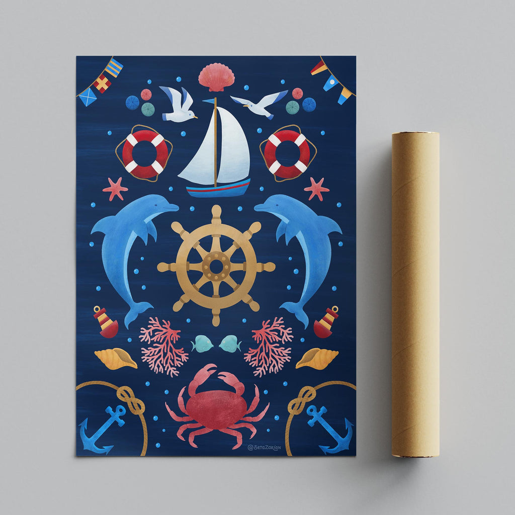 Sail Away (Navy) - Seta Zakian - Rolled Poster Wall Art Print