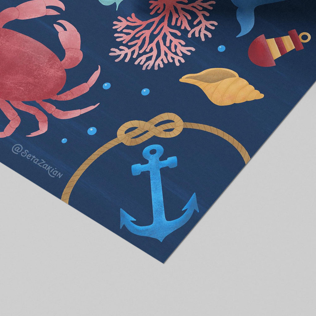 Sail Away (Navy) - Seta Zakian - Rolled Poster Wall Art Print