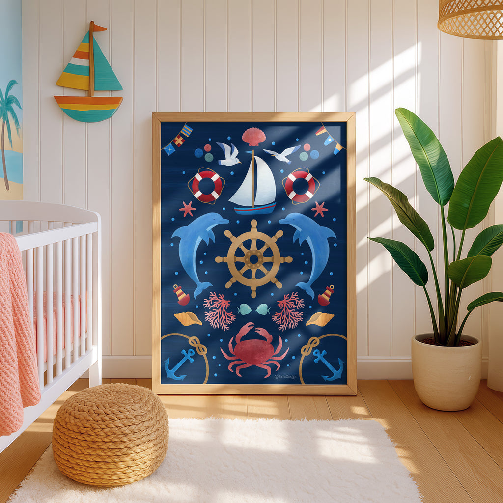 Sail Away (Navy) - Seta Zakian - Rolled Poster Wall Art Print