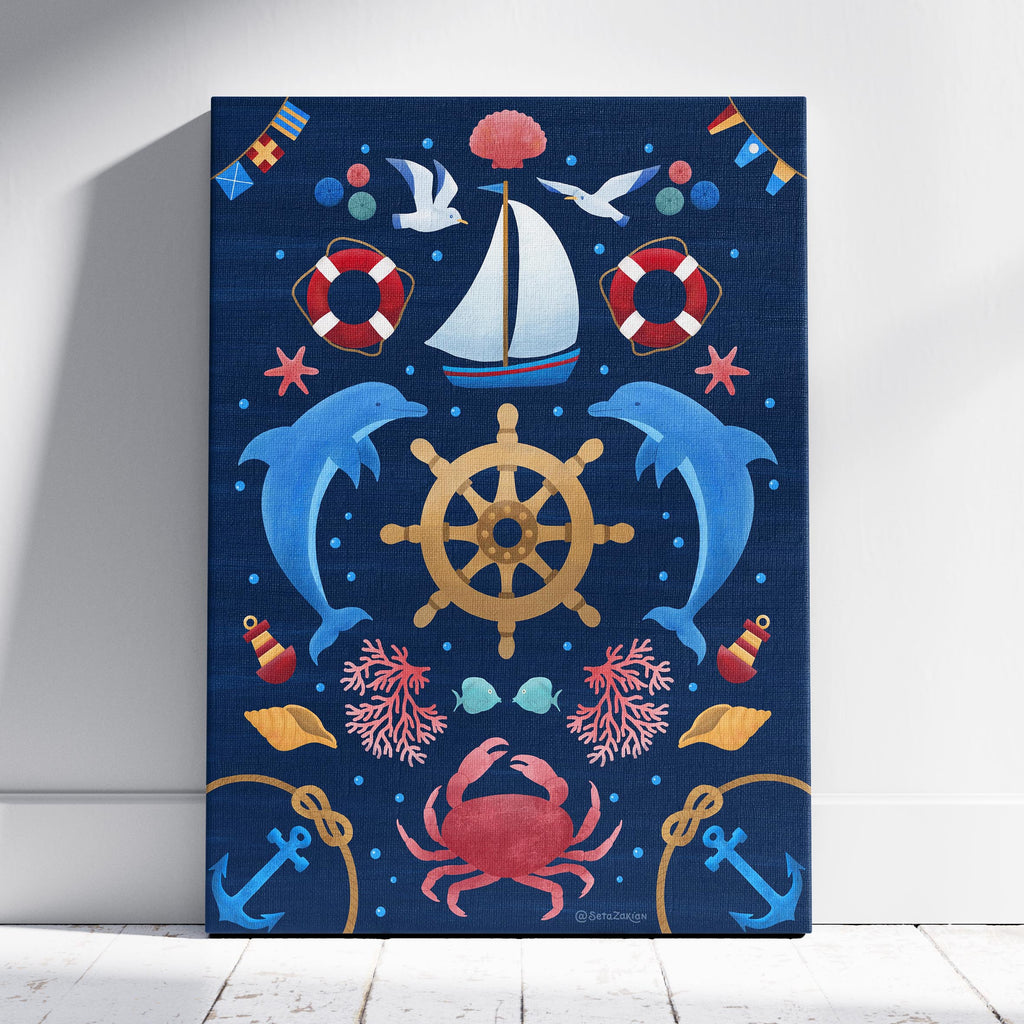 Sail Away (Navy) - Seta Zakian - Framed Canvas Wall Art Print
