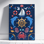 Sail Away (Navy) - Seta Zakian - Framed Canvas Wall Art Print