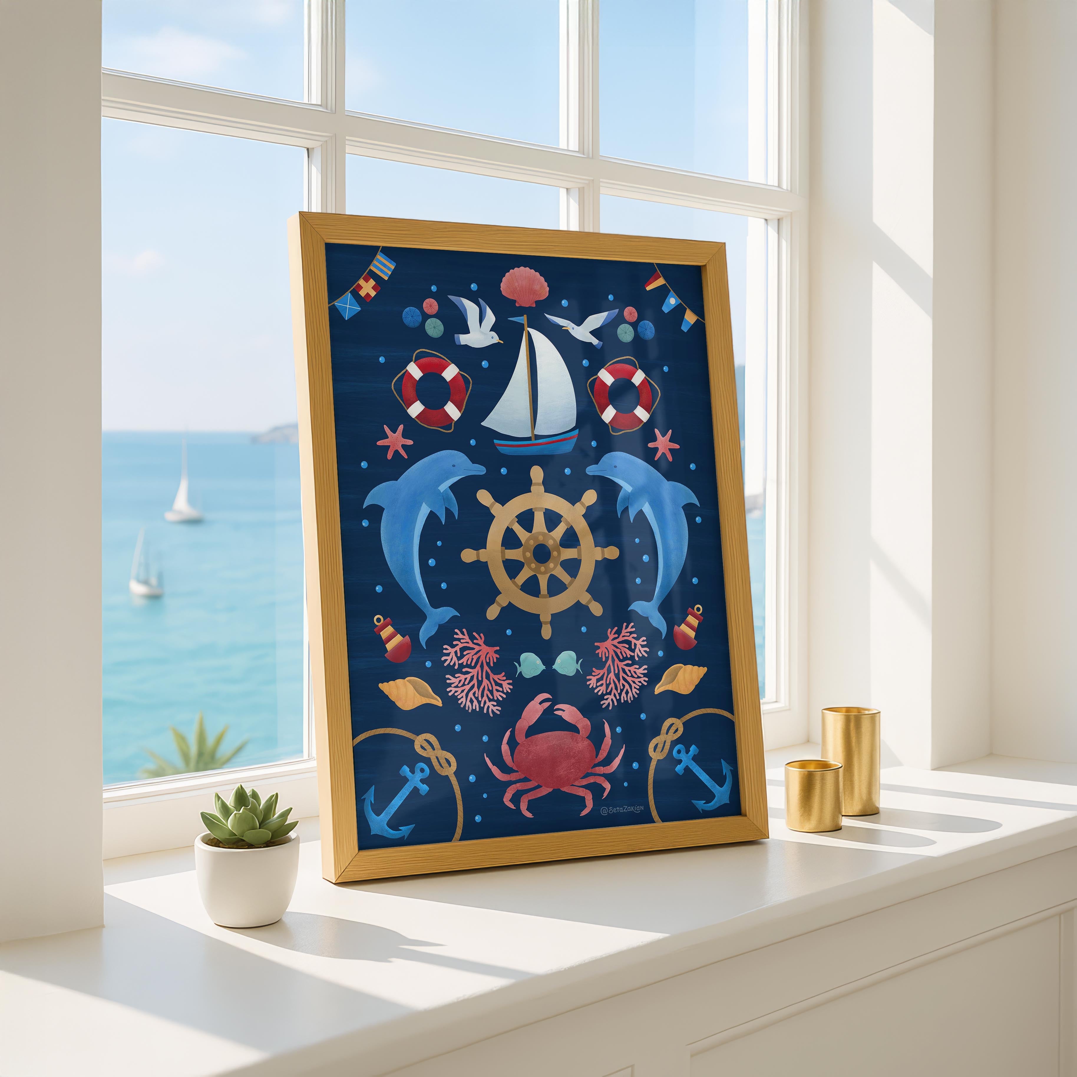 Sail Away (Navy) - Seta Zakian - Rolled Poster Wall Art Print