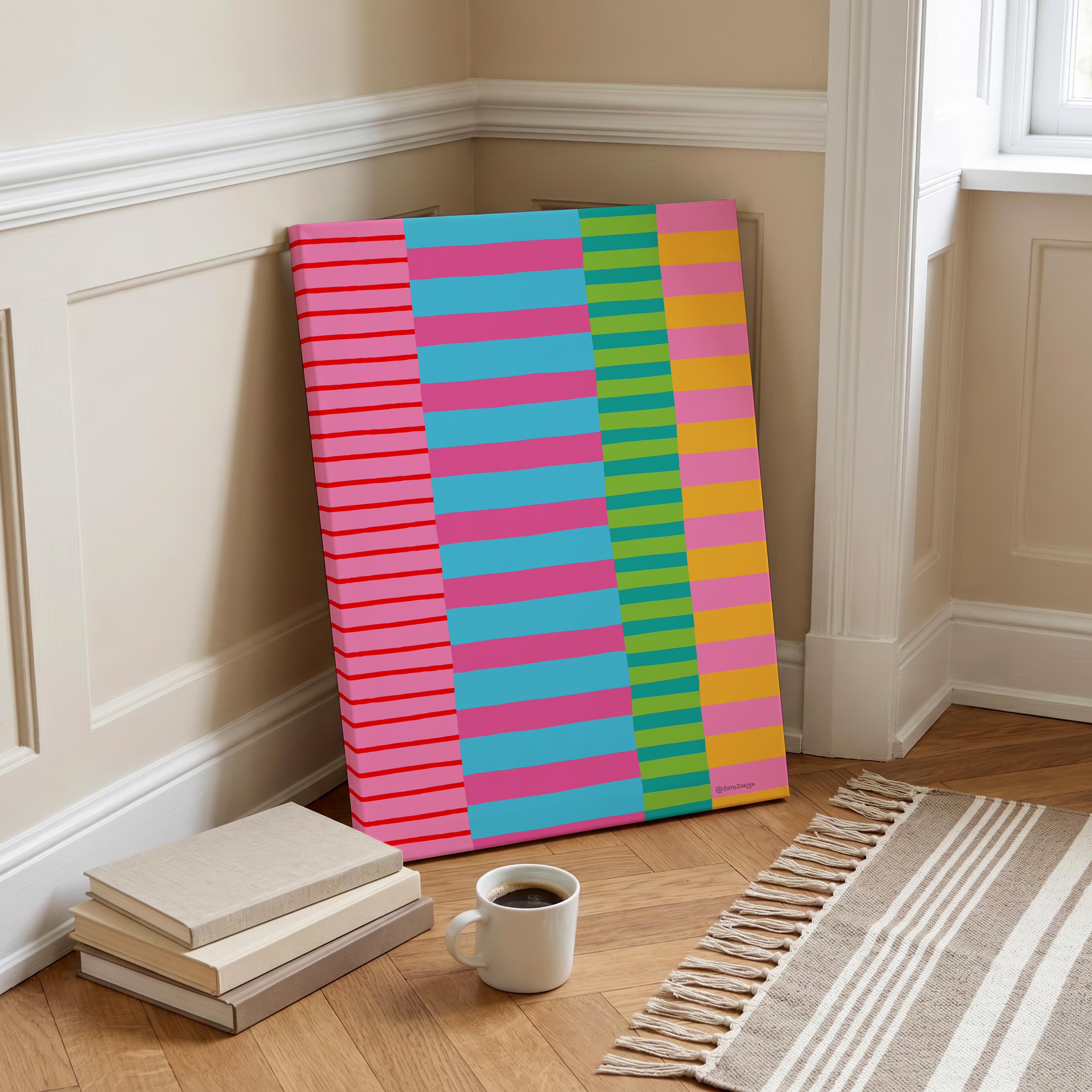Stripe Hype 5 - Seta Zakian - Framed Canvas Wall Art Print | House Prints