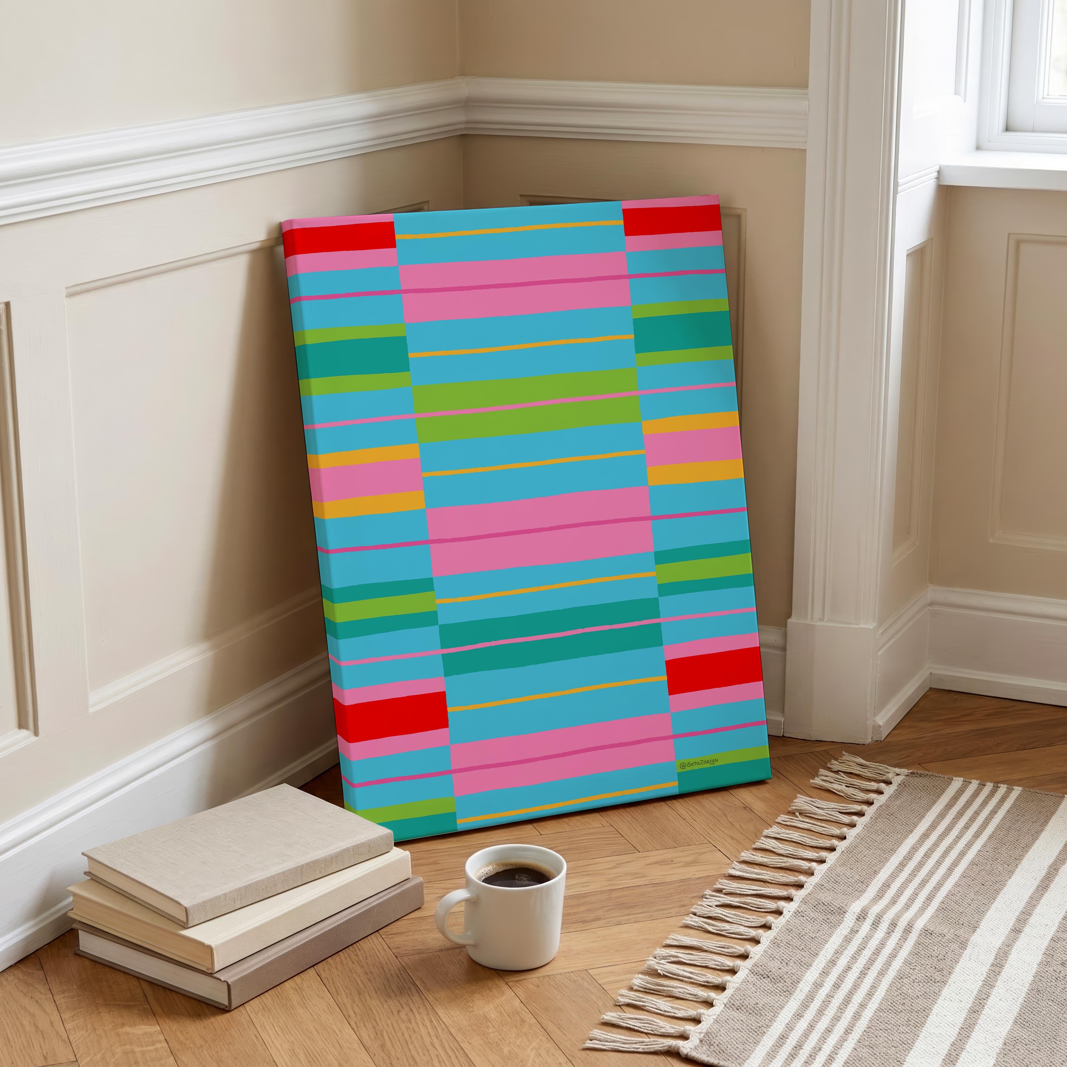 Stripe Hype 6 - Seta Zakian - Framed Canvas Wall Art Print | House Prints