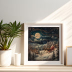 Santa & Reindeers in the Snow Festive Holiday - Rolled Poster Wall Art Print | House Prints