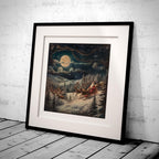 Santa & Reindeers in the Snow Festive Holiday - Rolled Poster Wall Art Print | House Prints