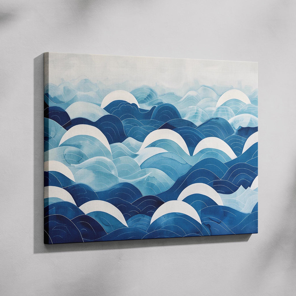 Serene Blue Ocean Wave Patterns - Framed Canvas Wall Art Print | House Prints