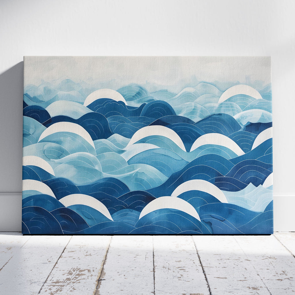 Serene Blue Ocean Wave Patterns - Framed Canvas Wall Art Print | House Prints