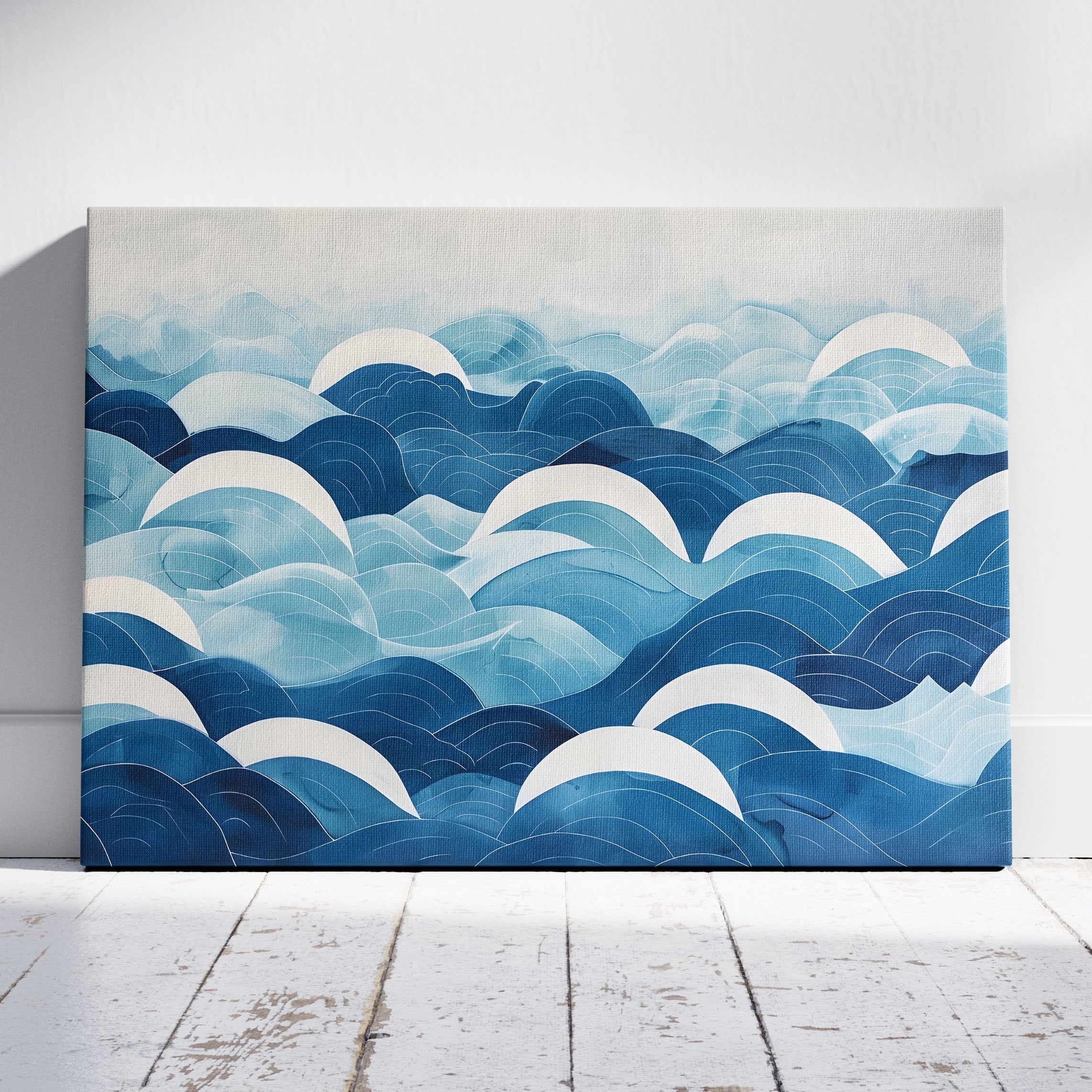 Serene Blue Ocean Wave Patterns - Framed Canvas Wall Art Print | House Prints