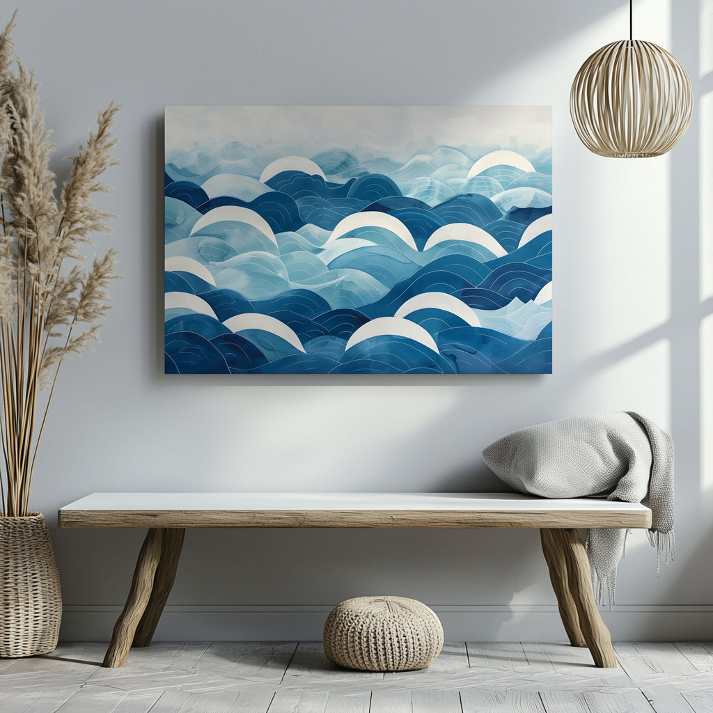 Serene Blue Ocean Wave Patterns - Framed Canvas Wall Art Print | House Prints