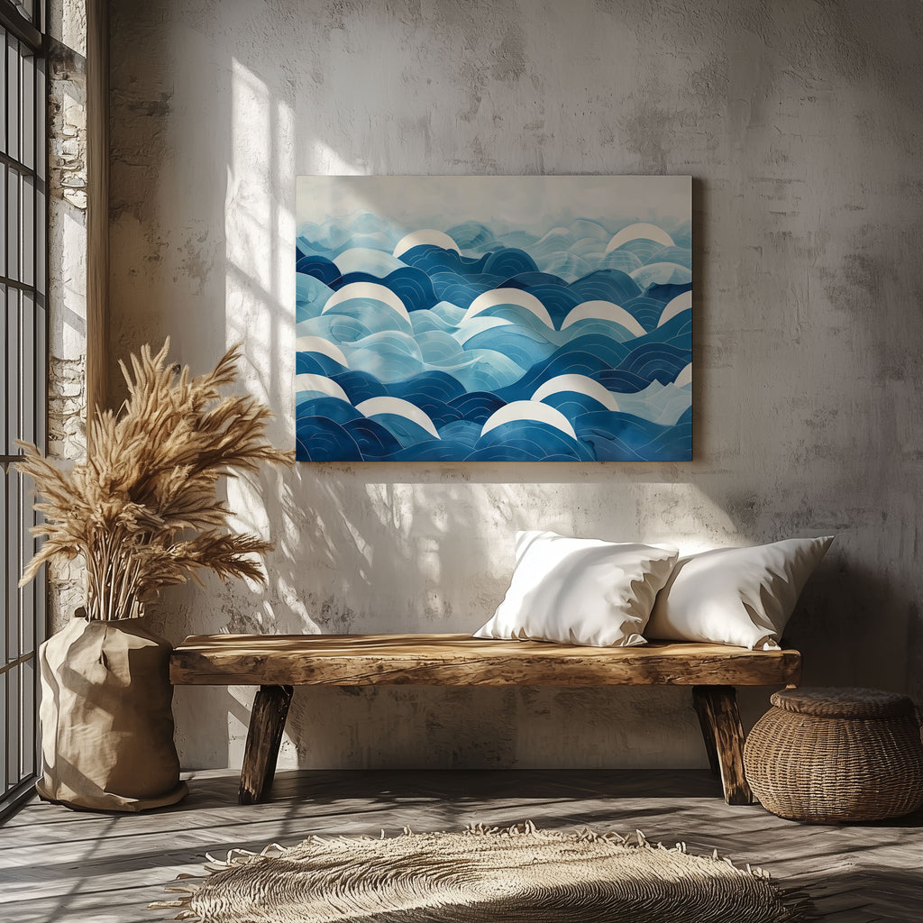 Serene Blue Ocean Wave Patterns - Framed Canvas Wall Art Print | House Prints