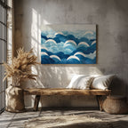 Serene Blue Ocean Wave Patterns - Framed Canvas Wall Art Print | House Prints