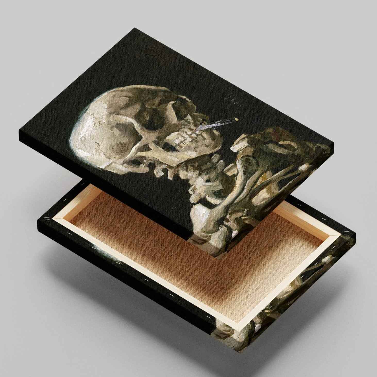 Skeleton with a Burning Cigarette - Vincent van Gogh - Framed Canvas Wall Art Print - House Prints
