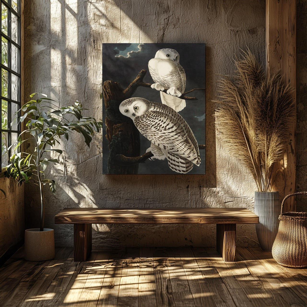 Snowy Owl from Birds of America - John James Audubon - Framed Canvas Wall Art Print - House Prints