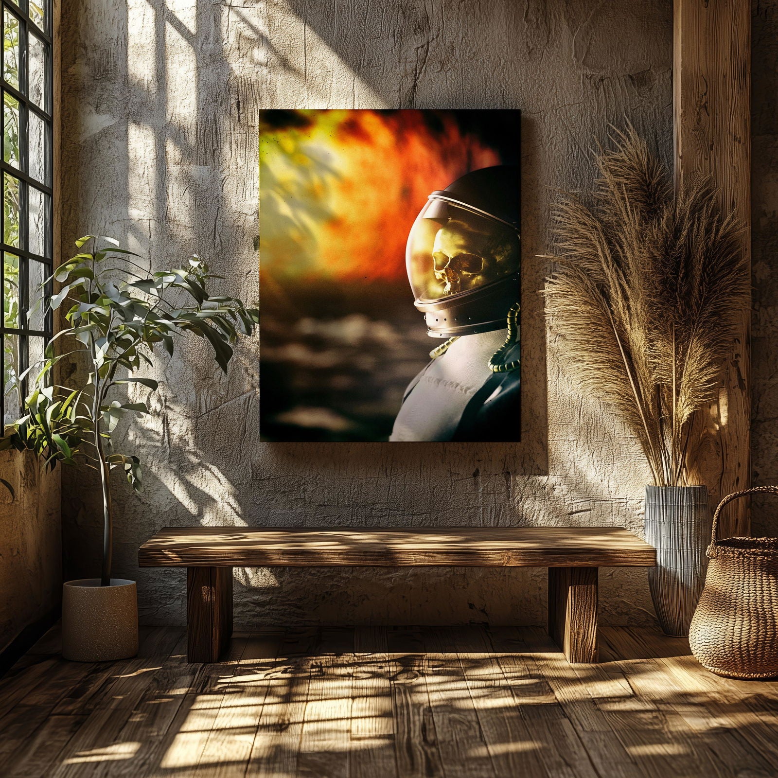 Spaceman Burning in the Sun - Framed Canvas Wall Art Print - House Prints
